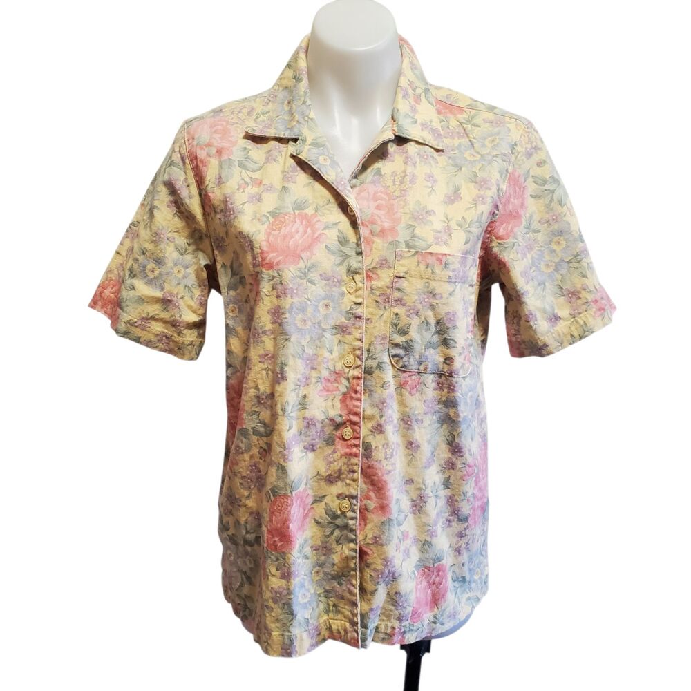 Vintage Jones NY Floral Linen Blouse Cottagecore Prairie Romantic Boho Top Med